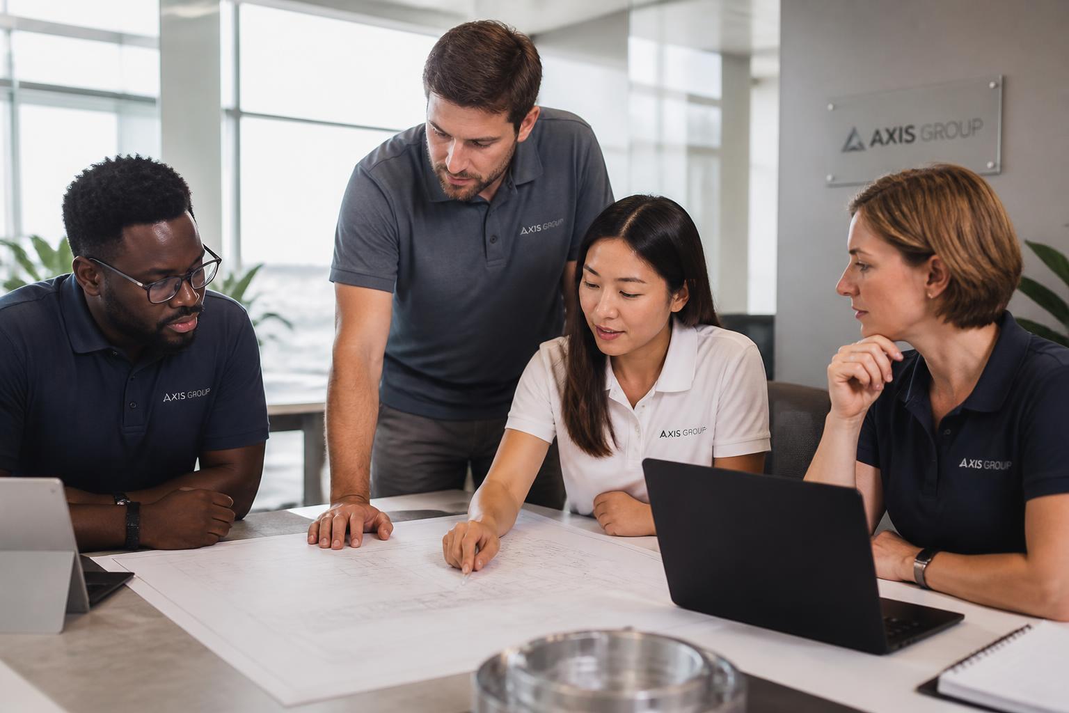 AXIS GROUP engineering and project management team collaborating in the Richmond office
